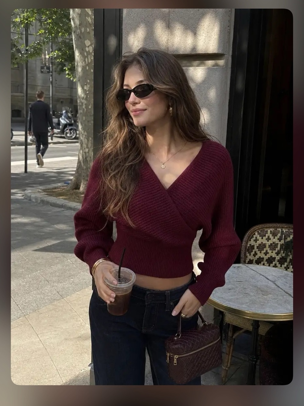 KNIT V-NECK SOLID WRAP CROP LONG SLEEVE TOP M WC15-5
